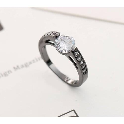 HPXmas Big Black White AAA ZirconCZ Crystals Women Wedding Ring Size 6 7 8 9 Engagement Fashion Jewelry