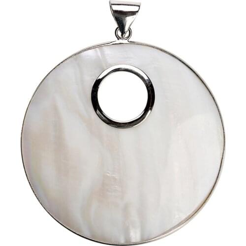 1PC 61x80mm Silver Color Big Round White Natural Mother of Pearl Shell Pendant Charm for DIY Necklace Jewelry Making Accessories