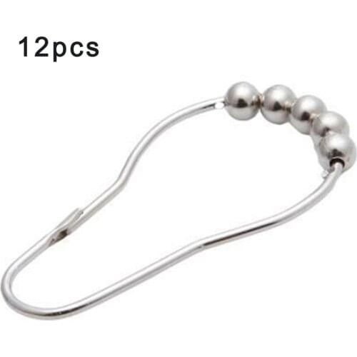12Pcs/Bag Curtain Hook Shower 304 Stainless Steel Five-ball Curtain Hook Shower Curtain Ring Family Bathroom Supplice