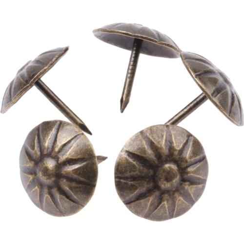 20Pc Antique Bronze Upholstery Nails Iron Sun Flower Tack Jewelry Gift Case Sofa Furniture Stud Decor Pushpin Doornail 17x15mm