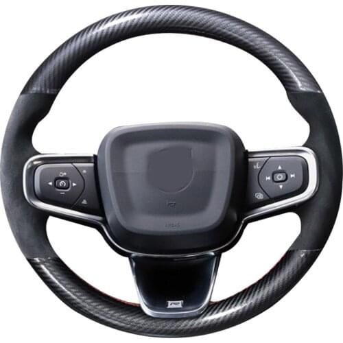 5D Carbon Fiber&Suede Leather Steering Wheel Hand Sewing Wrap Cover Fit For Volvo Xc60 2018-2019