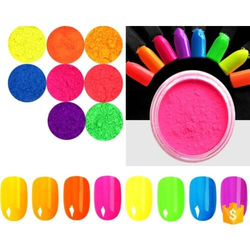 8Jars/Set Neon Pigment Nail Powder Dust Ombre Nail Glitter Gradient Glitter Iridescent Acrylic Phosphor acrylic Pigments H