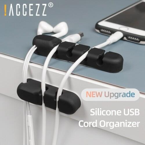 !ACCEZZ USB Cable Organizer Silicone Wire Winder Management Clips 2/3/5/7/8 holes Cable Holder For Headphone Mouse Keyboard Cord