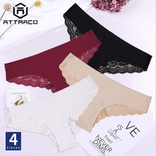 ATTRACO Women Lace Bikini Panties Sexy Comfort Seamless Underwear Nylon Briefs Thong Lingerie 4 Pack