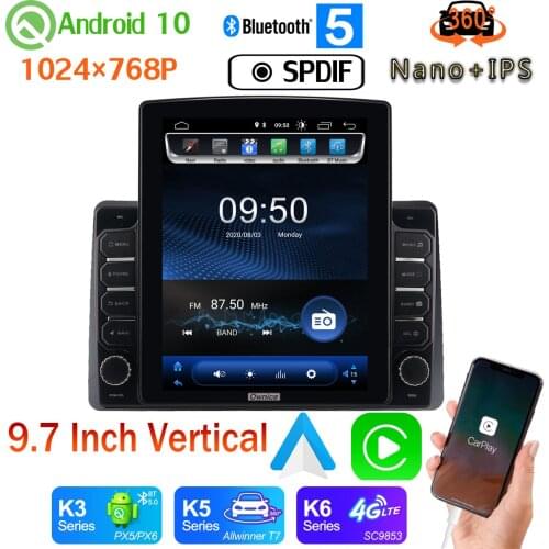 4G WiFi Android auto 9.7" Vertical Tesla Android 10 Car Media Radio GPS PX6 4+64G For Renault Duster Arkana 2018-2020 360 Camera