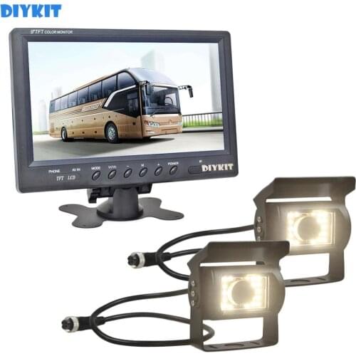 DIYKIT 9inch 4-PIN Car Monitor Rear View Monitor + 2 x Waterproof LED Color CCD Car Camera for Bus Horse Trailer Motorhome