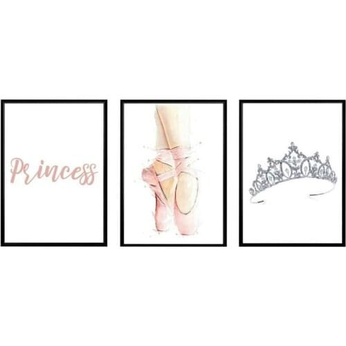 Ballet Shoe Princess Posters Canvas Painting Baby Girls Room Wall Art Prints Nursery Decorative Pink Picture Kids Room Decoratio