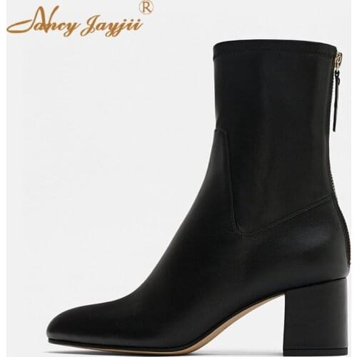 Women Shoes Adult Ladies Female Boots Zipper Ankle Round Toe High Square heels Winter Mature Fashion Leisure Nancyjayjii 2019