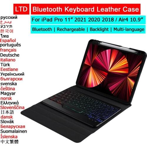 Bluetooth Keyboard Case For iPad Pro 11 2021 2020 2018 Air 4 10.9 8th Tablet Case Russian Arabic Hebrew Spanish French Keyboard