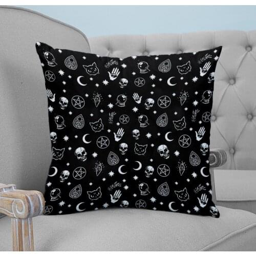 Black Witch Skull Moon Divination Printed Throw Pillow Case Plush fabric Pillowcase Home Decorative Pillow Hot