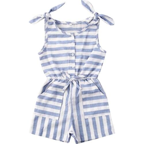 Toddler Baby Girl 0-5T Clothes Summer Striped Sleeveless Romper Jumpsuit One-Piece Outfit Sunsuit Playsuit Clothes Summer