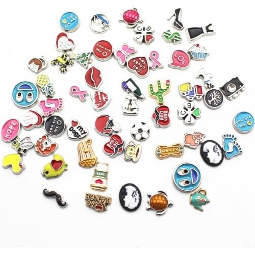 For Living Glass Memory Floating Lockets Necklace DIY Jewelry rhinestone glass crystal Floating Charms alloy Enamel 50pcs/lot