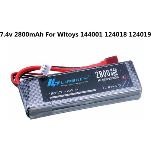 For Wltoys 144001 Car 2s 7.4 V 2800mAh Lipo battery T plug for Wltoys 144001 124019 124018 RC R/C truck Car spare parts