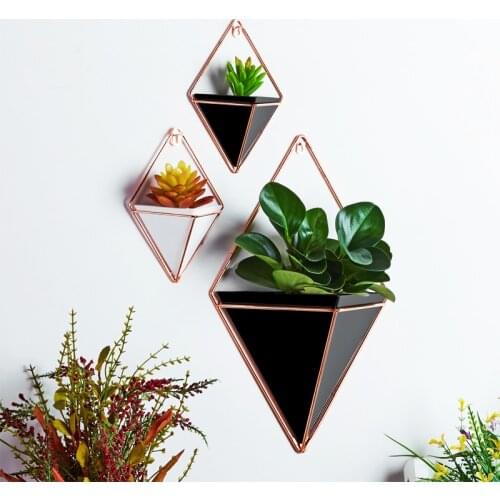 Home living room creative wall decoration pastoral ornaments geometricwall multi-meat plant flower pots indoor wall Hanging Vase