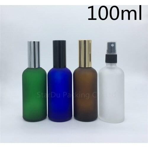 Travel bottle 100ml amber blue green transparent frosted glass bottle with sprayer, 100cc perfume bottle Spray Bottles 240pcs
