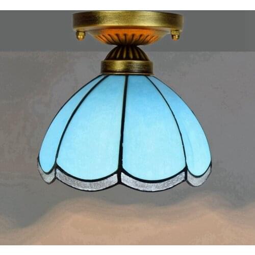 European-Style 8-Inch 20cm Tiffany Colored Glass Corridor Balcony Small Ceiling Light Mediterranean Blue Light
