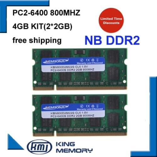 KEMBONA free shiping promotion laptop ddr2 4gb kit (2*2gb) 800mhz pc2-6400 sodimm laptop so-dimm notebook