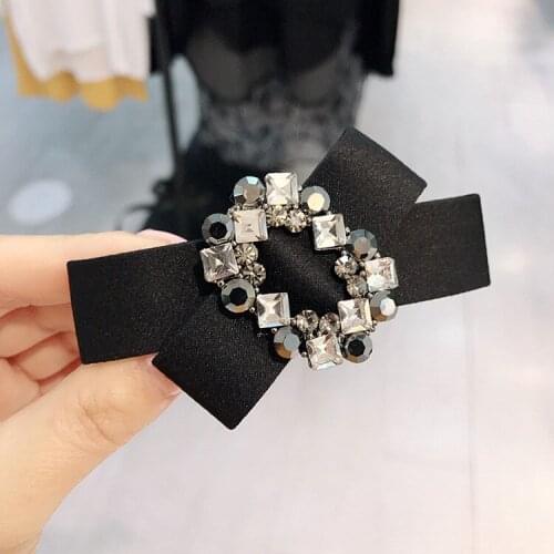 Korea Rhinestone Fabric Bow Hairpin for Women Fashion Steel Hair Clips Girl Horsetail Clips