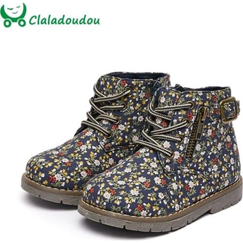 14.5-19cm Fashion Printing Flower Martin Boots,Thin Velvet early Winter Spring Boots For Children Girls, Little Girls Woman boot