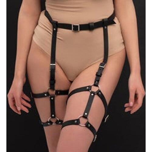 Fashion Leather Leg Harness Women Garter Belt Stockings Sexy Lingerie Gothic Suspenders Thigh Harness Cage Female Bondage Straps