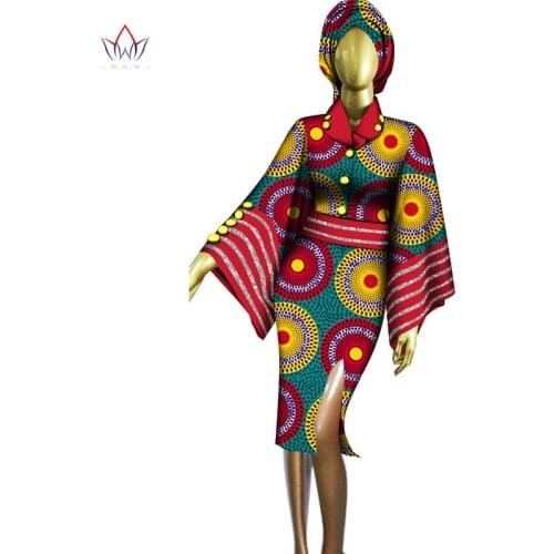 African Fashion Women Dresses Knee Length Ladys Dress Summer Bat Sleeve Ankara Print Dashiki Party Outfits Evening Gowns WY860