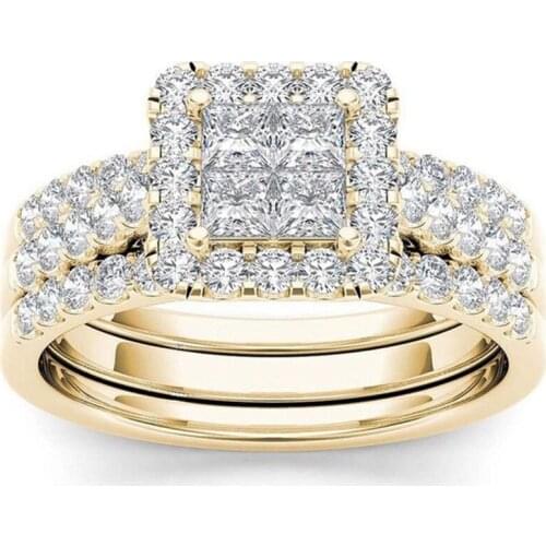 Luxury Hot Square Zircon Wedding Ring Plated Gold AAA CZ Zircon Engagement Rings Size 6-10 Ladies Party Jewelry