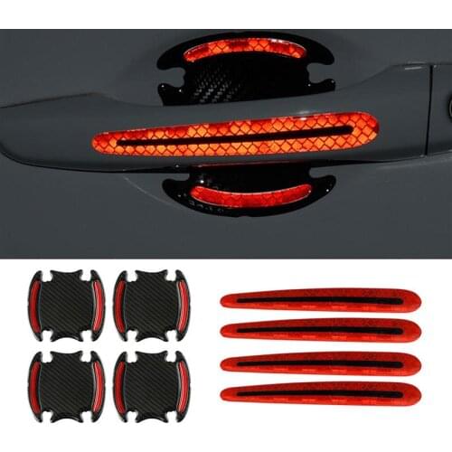 8pcs 3D Car Door Handle Reflective Strips Warning Tape Door Handle Bowl Cover Sticker Reflector Car Styling Exterior Accessories