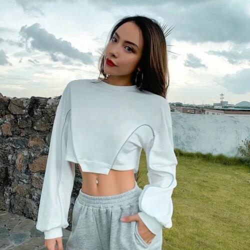 Xikom Causal Patchwork Sweat Hoodies Long Sleeve O-neck Women Sweatshirt 2021 Spring New Crop Top Jumper