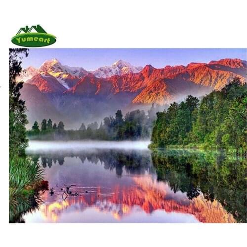 YUMEART Landscape Diamond Embroidery By Number Lake and Mountain DIY Diamond Painting Cross Stitch Sewing Craft Fashion YHAll