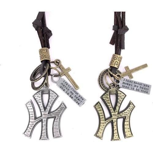 Jewelry statement necklaces pendants leather rope collares mujer choker colar Alloy Letter NY pendant necklace gargantilha