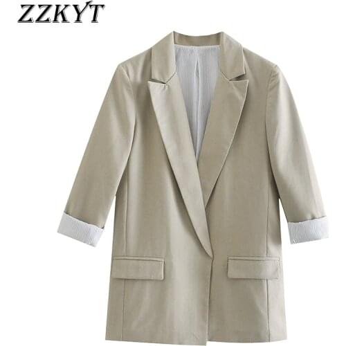 ZZKYT 2021 Women Autumn Fashion Solid Pocket Blazers And Jackets Vintage Lapel Collar Work Office Lady Suit Female Blazer Coat