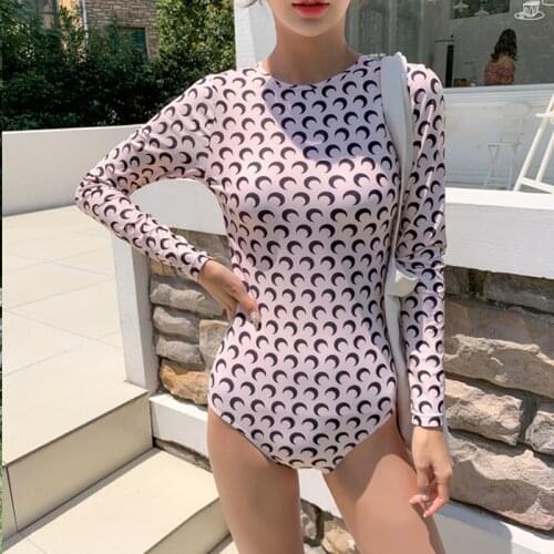 Womens Swimsuit Rash Guard Girls Women Bathing Suit Long Sleeve Printed Backless Moon Covering Print Rashguard Surfing Swimsuit