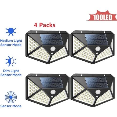 1-4pcs 100LED Motion Sensor Solar Light Outdoor Garden Decoration Fence Stair Pathway Yard Sunlight Security Solar LED Wall Lamp