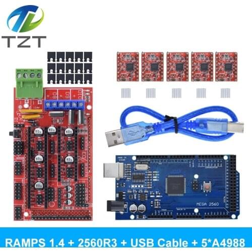 1pcs Mega 2560 R3 for Arduino + 1pcs RAMPS 1.4 Controller + 5pcs A4988 Stepper Driver Module 3D Printer kit Reprap MendelPrusa