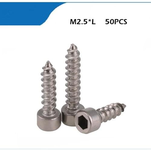 50pcs M2.5mm Steel With Black Hexagon Socket Cap Head self tapping screw Model Screw M2.5*(10/12/16/20/25/30/35/40/50) mm