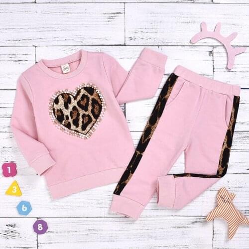 2 Piece Print Love Toddler Girls Clothes Boutique Kids Clothing Set 2020 Fall Autumn Spring Children Cut Pink Tracksuits Outfits