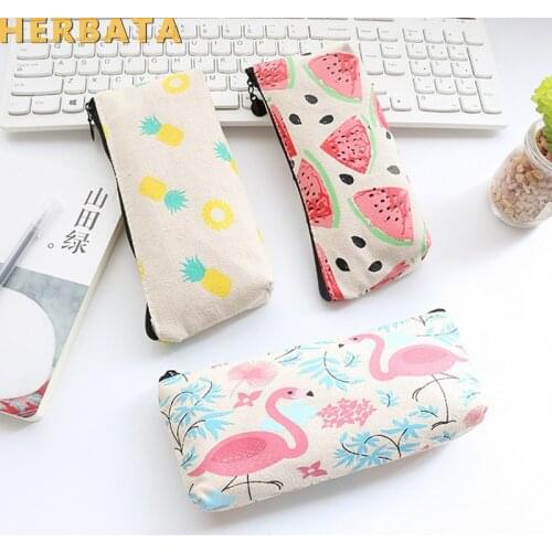 2018 New Kawaii Flamingo Canvas School Student Supplies Stationery Gift Promotion School Cute Triangle Pencil Case Pencil Bag