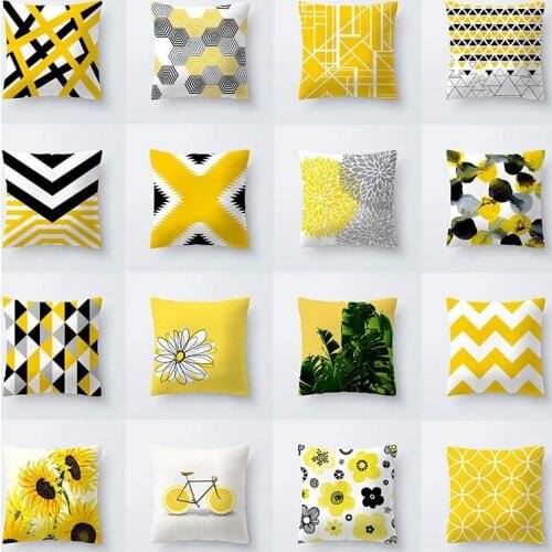 2021 Home Decor Pillowcases European style Printed Geometric Throw Cushion Pillow Cover Yellow Polyester Pillowcase 45x45cm