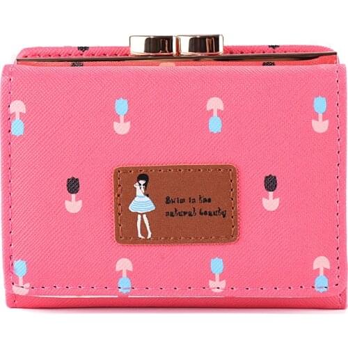2021 Lady Short Coin Pouch Womens Purse New Kawaii Girl Small Change Wallets Coin Bag 3 Fold PU Leather Coin Purse