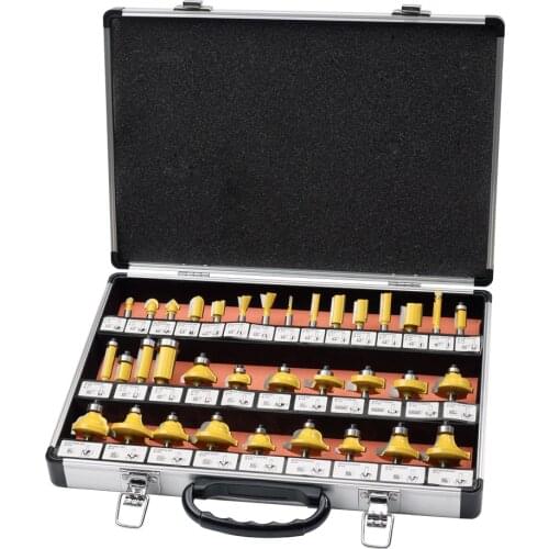 35 Pieces 1/4" (6.35mm) Shank Router Bits Set with Metal Case Woodworking Milling Cutters Kit