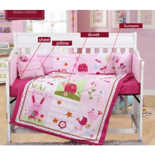 7PCS embroidery Children Baby Bedding Sets/Cute Girls Baby Comforter Set,include(bumper+duvet+sheet+pillow)