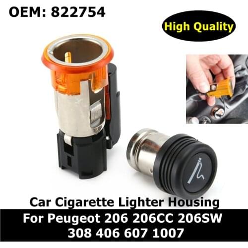 822754 Universal 12V Car Cigarette Lighter Housing Cig Socket For Peugeot 206 207 307 308 3008 408 607 For Citroen C2 C4
