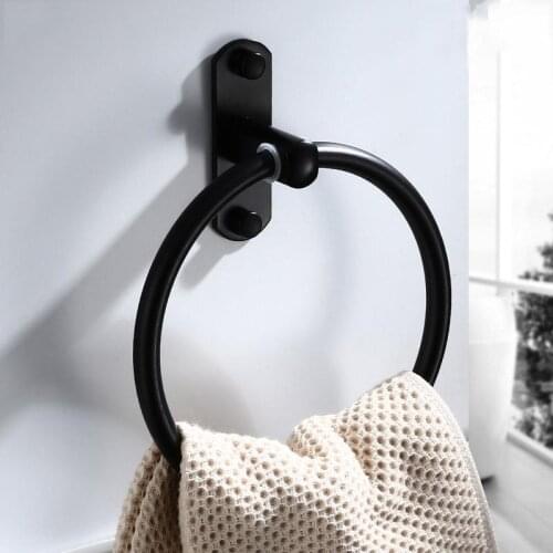 Bathroom Accessories Black Space Aluminum Towel Holder Round Towel Ring Wall Mounted Towel Rack Shelf for Home Hotel