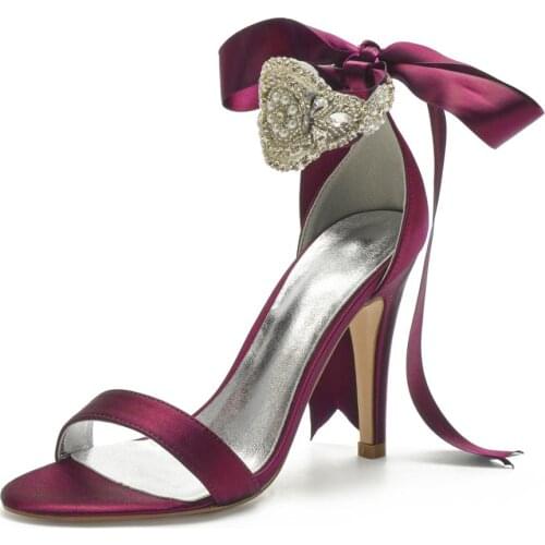 Satin evening dress sandals strappy shoes with beading ankle strap rhinestone bridal wedding party prom stelitto high heels shoe