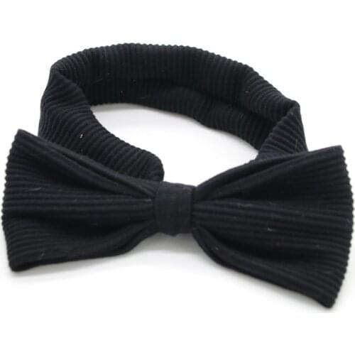 Winter new style ribbed baby bands with bows pompom black and white kids hair accessories