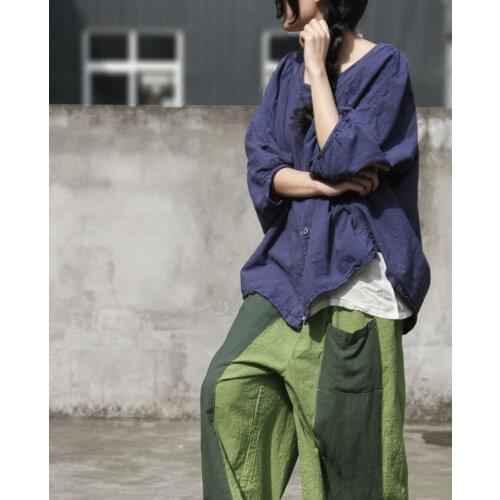 Women Cotton Linen Bat Sleeve Solid Color Vintage Blouse Tops Ladies Blouses Shirt Female Tops