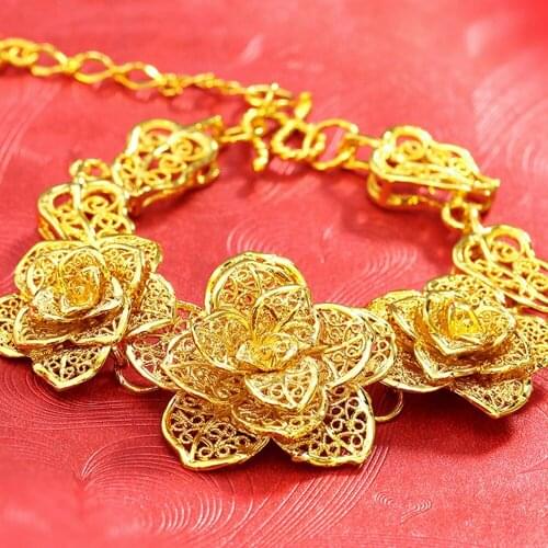 Filigree Flower Bracelet Wedding Jewelry Gold Filled Beautiful Womens Bracelet Gift