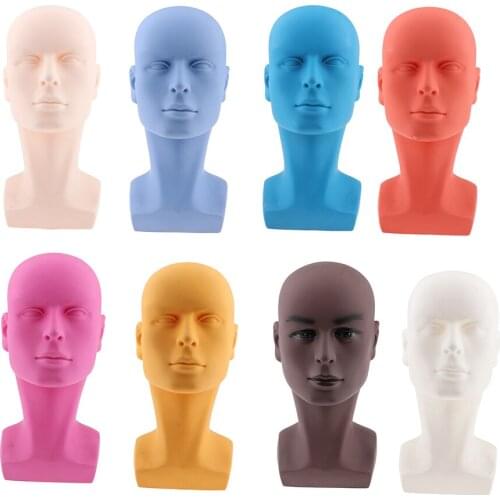 Glossy Male Mannequin Head with Small Shoulder and Mounted Hole, Abstract Style, 8 Colors Optional