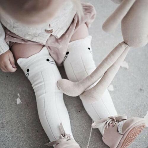 2021 Toddler Baby Kids Girls Cute Cats Cartoon Cotton Knee High Stockings Tights Socks Children Accessories 0-4T