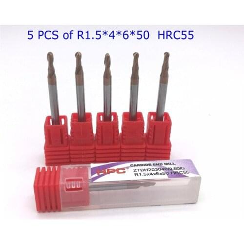 Hot sail 5pcs of R1.5*4*50 ball nose HRC55 tungsten solid carbide end mills cutter CNC machine tool